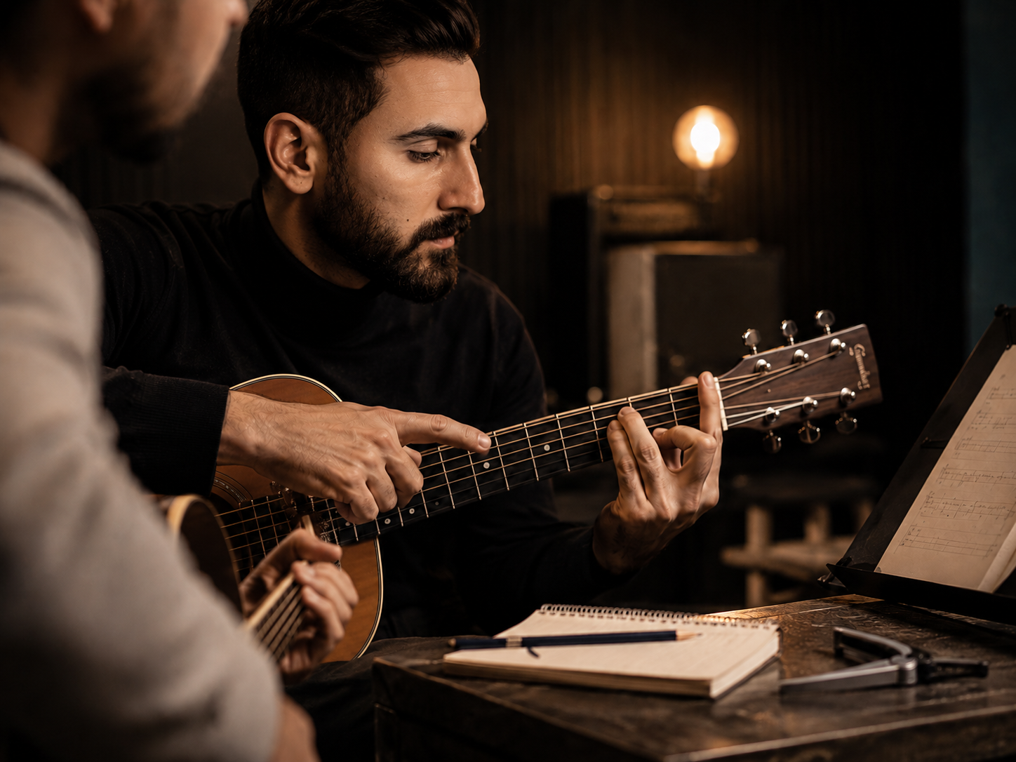 Close-up guitar lesson details